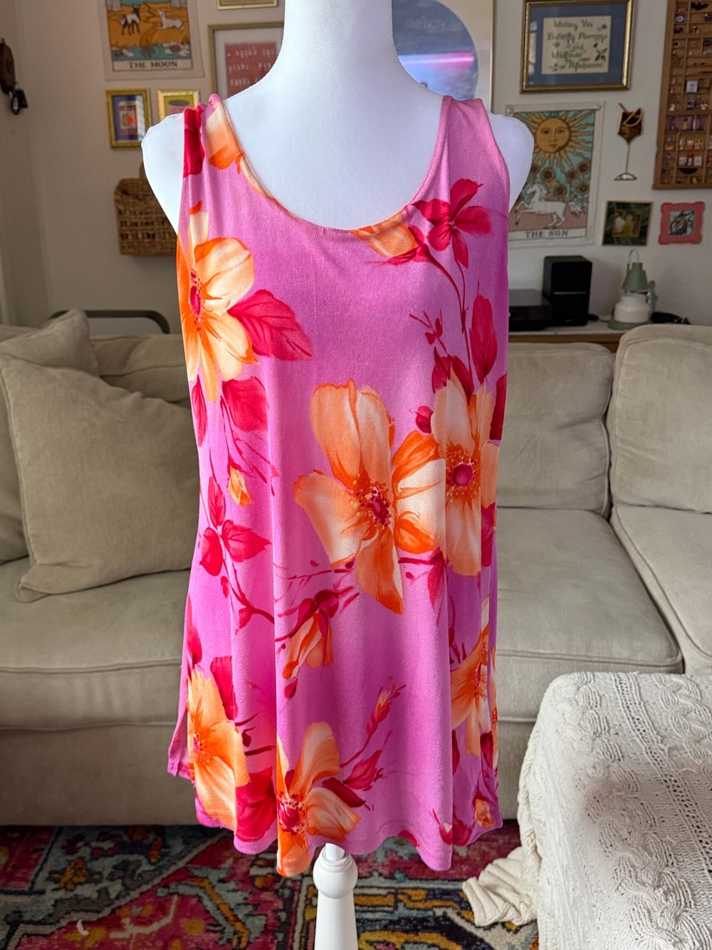 VINTAGE 80s/90s Y2K Style! JoStar Pink and Orange Hibiscus Dress Tunic